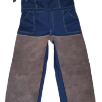 REN-016 - Spodnie skórzane z dwoiny bydlęcej i tkaniny impregnowanej niepalnie - "ogrodniczki"